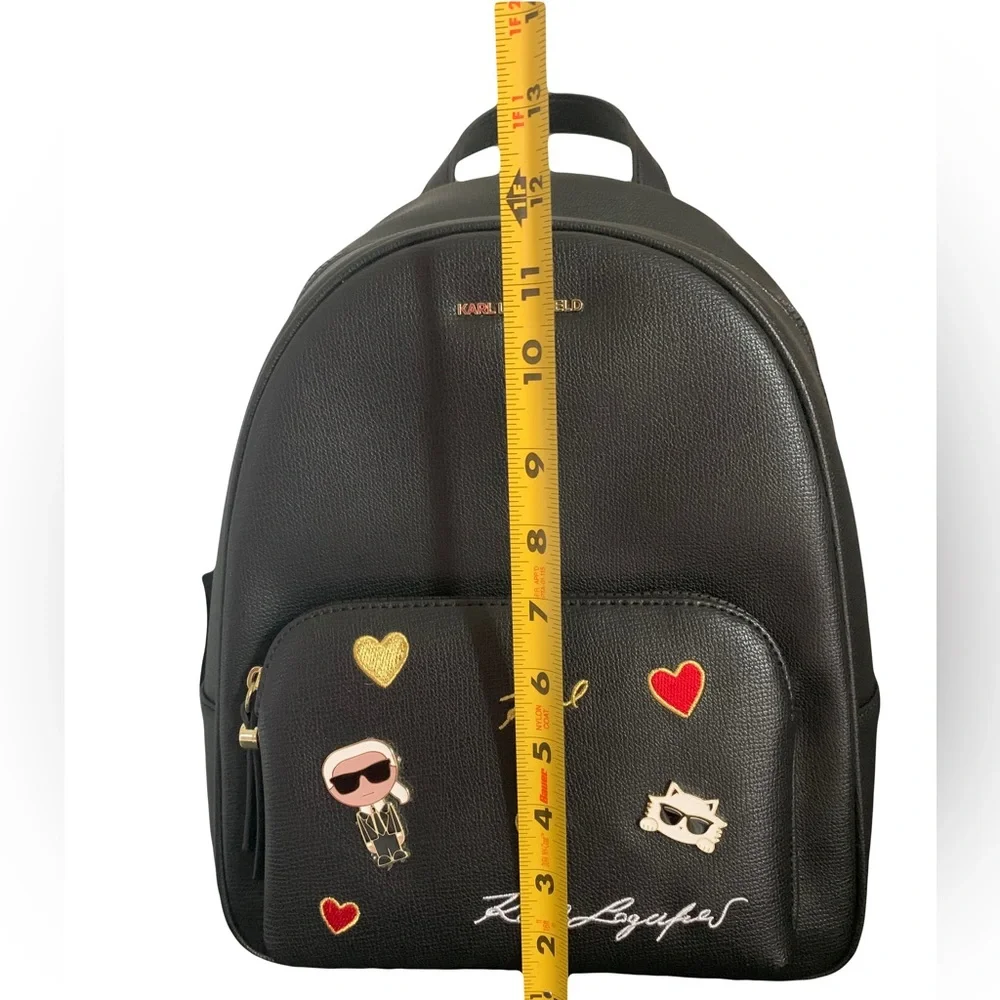 ⚜️Karl Lagerfeld Black Mini Backpack with Gold and Red Accents